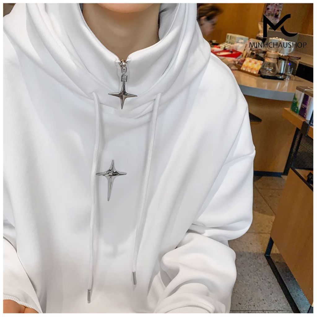 Áo hoodie nam nữ SANMINHCHAU áo hoodie cổ cao dáng rộng phối khóa kéo thời trang kiểu Ninja, áo nỉ hoodie khóa zip AN656