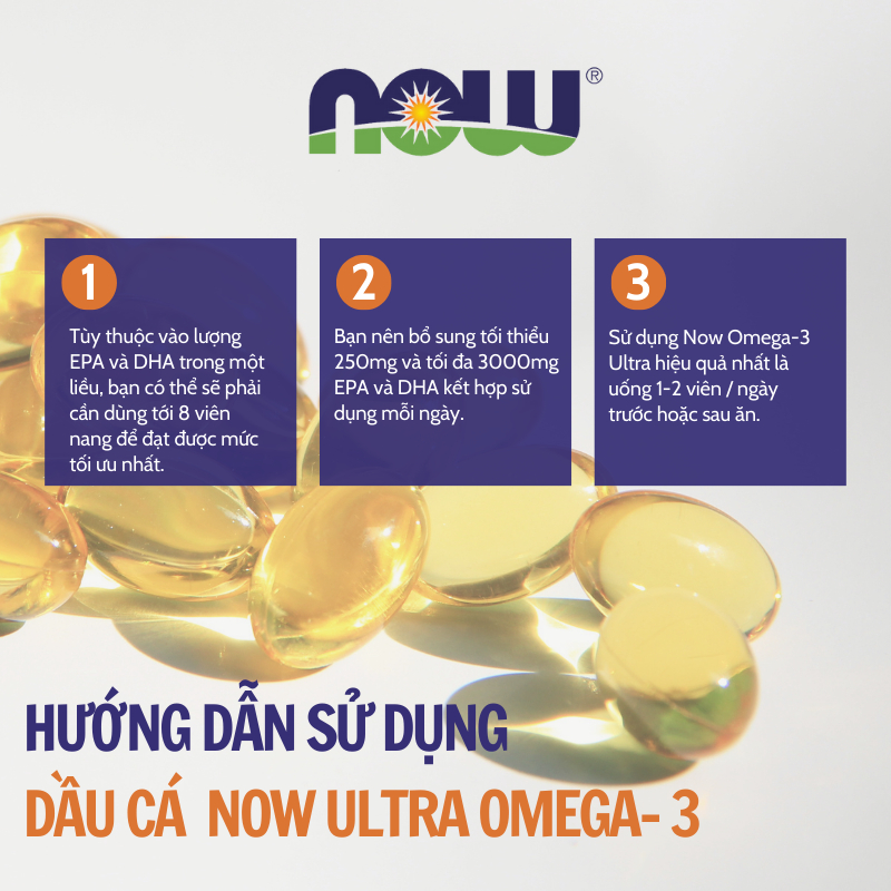 Viên uống dầu cá Now Ultra Omega-3 500 EPA/250 DHA 90 viên của Mỹ hỗ trợ sức khỏe tim mạch, thị lực, trí não và cơ bắp