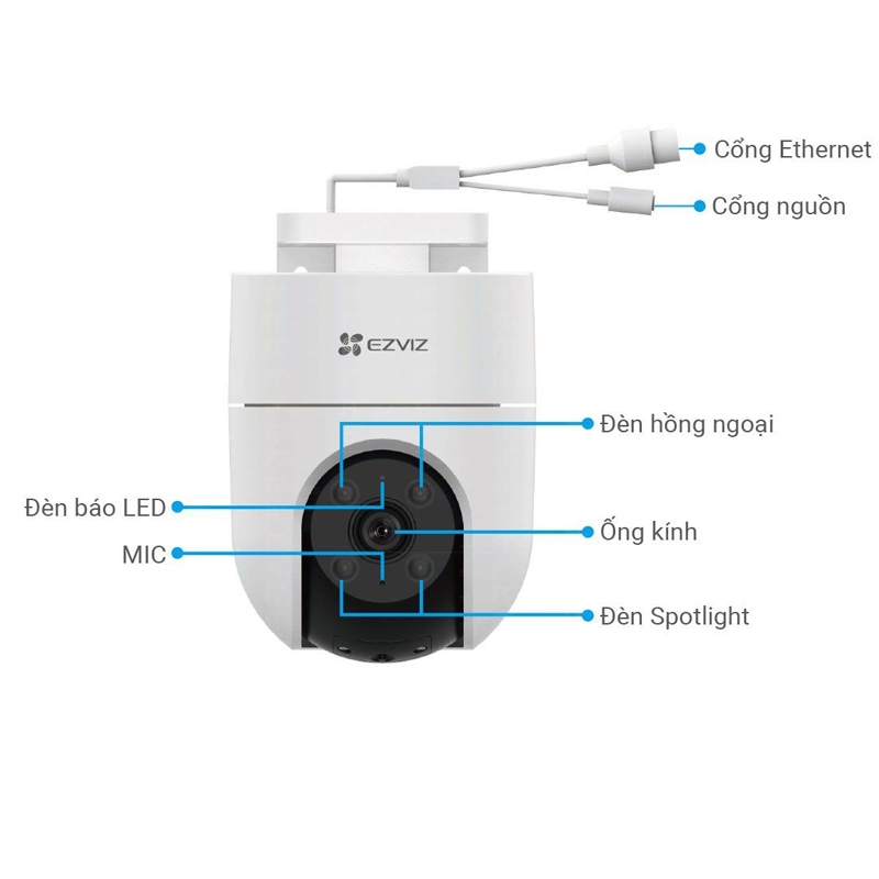 Camera Wifi ngoài trời Ezviz H8C 2K 3Megapixel quay quét 360, có màu đêm, đàm thoại, Báo động, Tích hợp AI