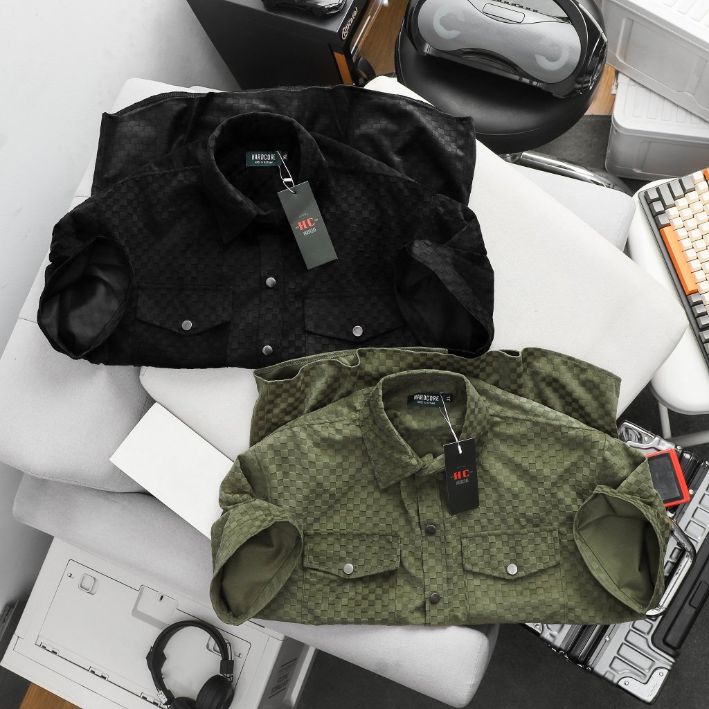 Áo sơ mi tay ngắn vải nhung caro bigsize nam < 140kg - sọc nhỏ