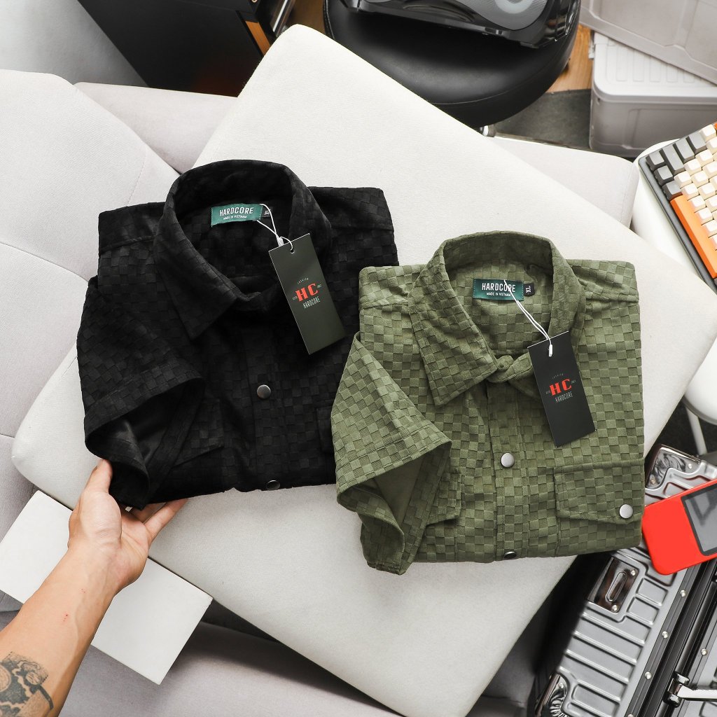 Áo sơ mi tay ngắn vải nhung caro bigsize nam < 140kg - sọc nhỏ