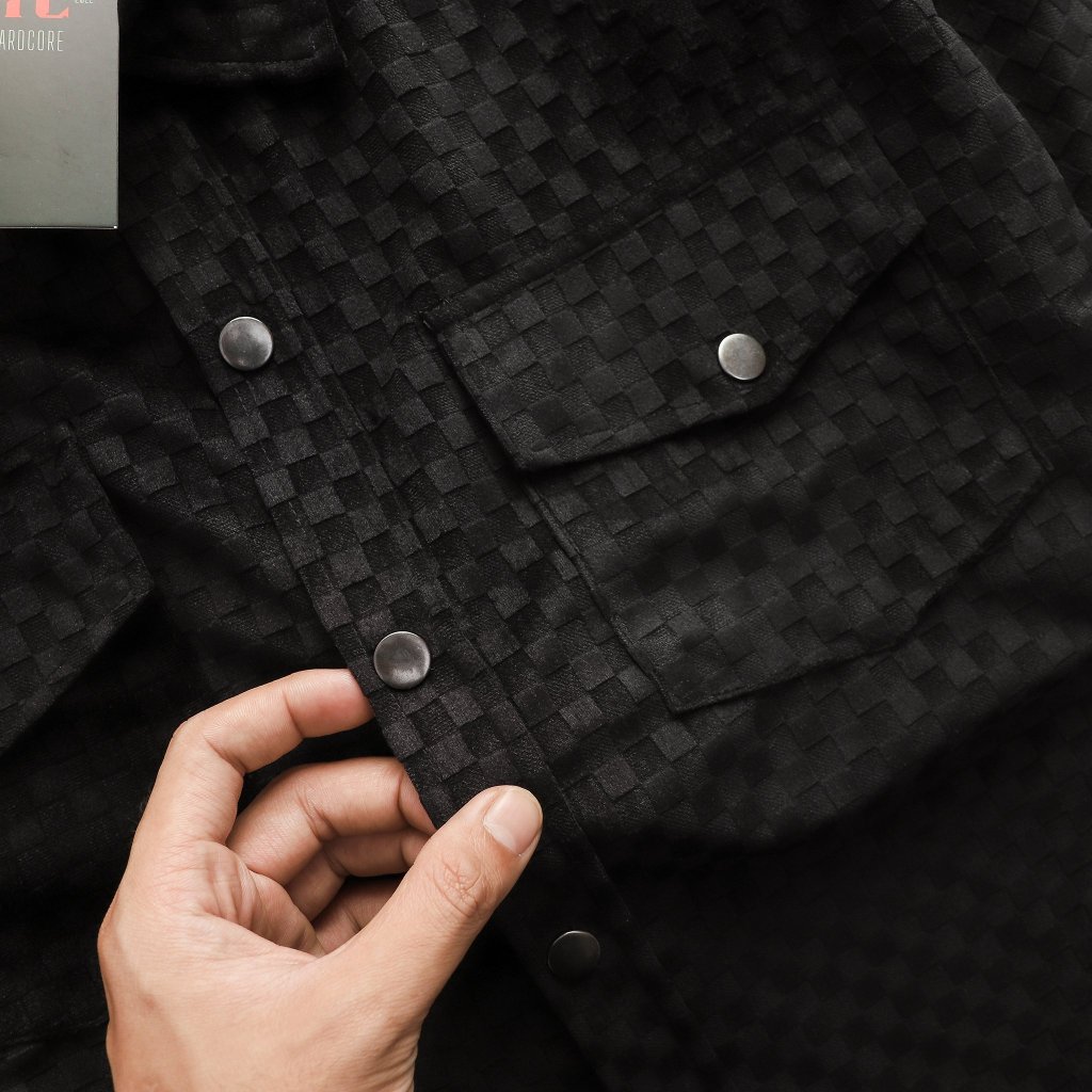 Áo sơ mi tay ngắn vải nhung caro bigsize nam < 140kg - sọc nhỏ