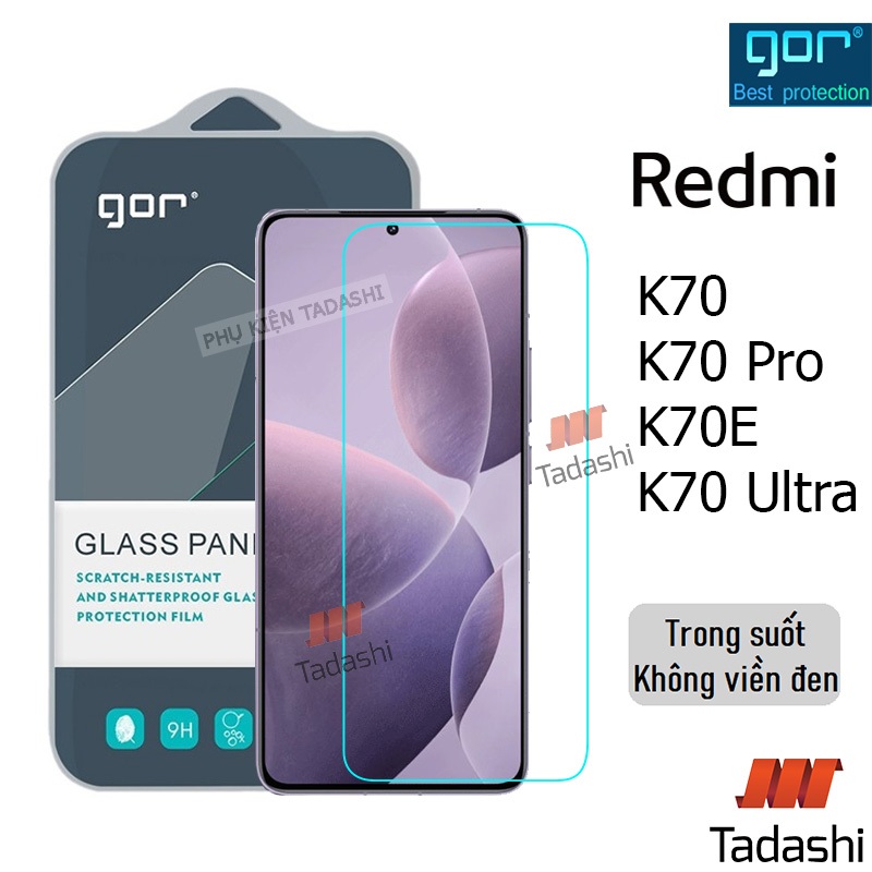 Kính Cường Lực Gor Xiaomi Redmi K70/ K70 Pro, Redmi K70E/ K70 Ultra Trong Suốt Không Viền Đen, 9H Vát 2.5D - Hãng GOR