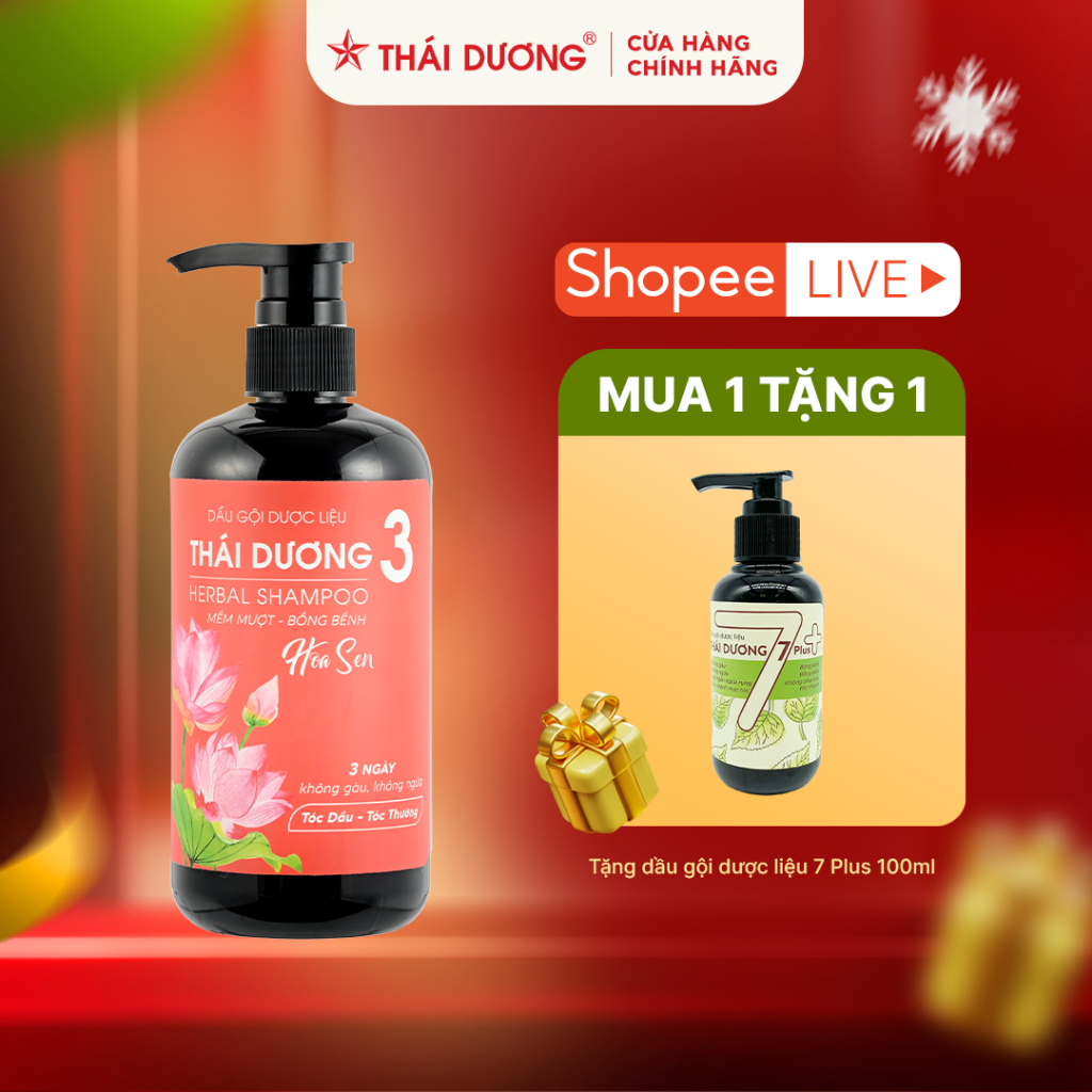 Combo Dầu gội dược liệu Thái Dương 3 hương Hoa Sen 500ml tặng Dầu gội Thái Dương 7 plus 100ml