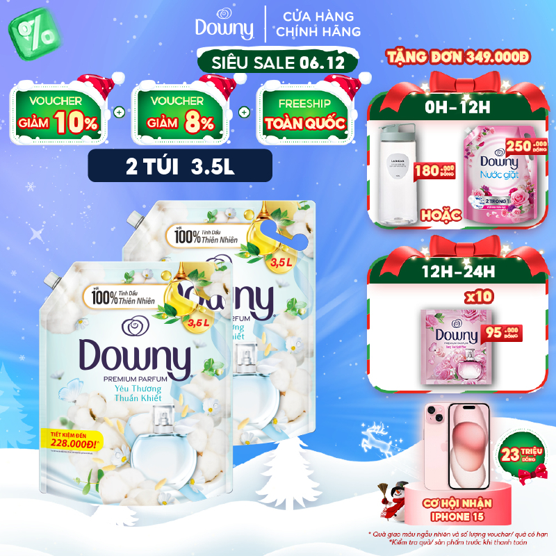 Combo 2 Túi Nước Xả Vải Downy Tinh Dầu Nước Hoa Cao Cấp Hương Yêu Thương Thuần Khiết 3.5L/túi