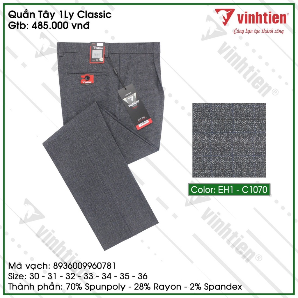 Quần Tây Nam Công Sở 1ly Classic Vĩnh Tiến 485 - Nhiều Màu