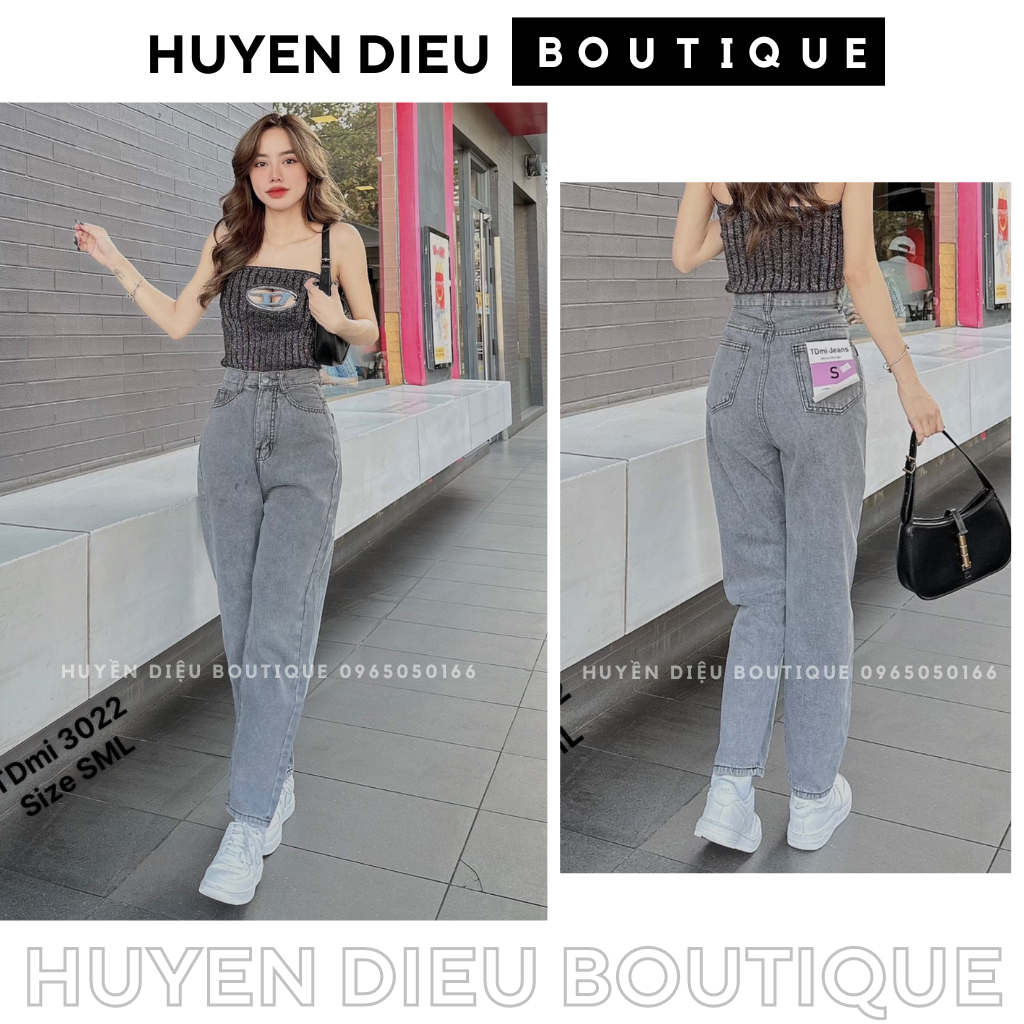 Quần Baggy nữ chất jean mềm mịn, cạp cao, tôn dáng, quần bò nữ phong cách 4 màu - Huyền Diệu Boutique