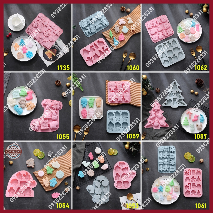 HCM - Khuôn silicon hoạt hình ông già Noel cây Thông Chuông Vớ giáng sinh làm rau câu, đổ socola, xà bông, sáp nến thơm