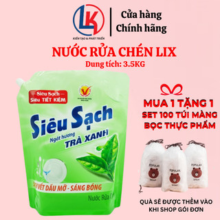 Nước rửa chén 3.5kg trà xanh, nước rửa chén LIX, túi nước rửa chén trà xanh