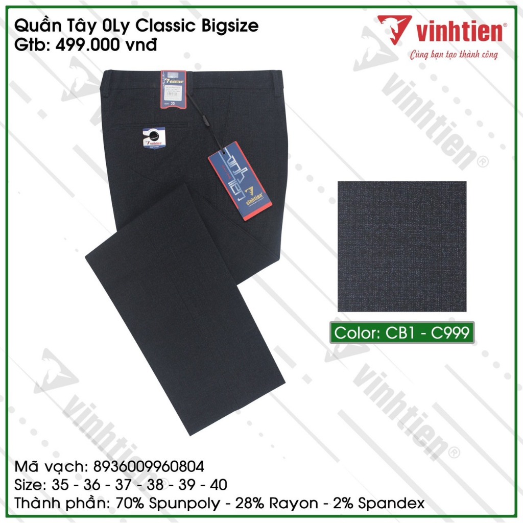 Quần Tây 0ly Size Đại Bigsize Classic Form Suông Vĩnh Tiến 499 - Nhiều Màu