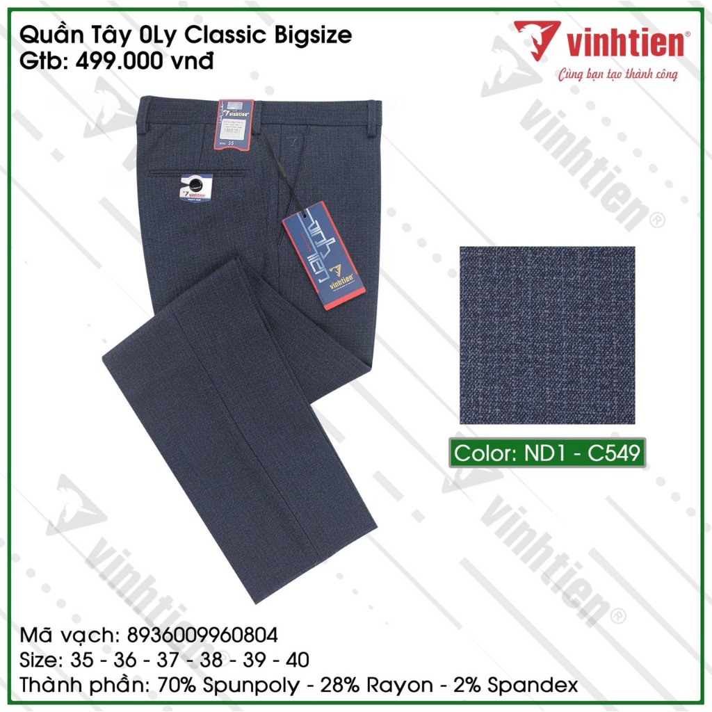 Quần Tây 0ly Size Đại Bigsize Classic Form Suông Vĩnh Tiến 499 - Nhiều Màu