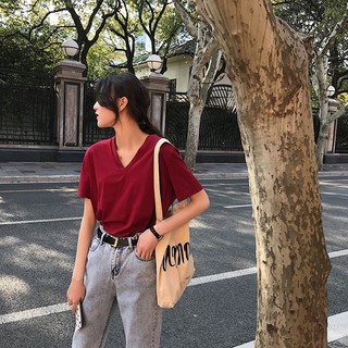Áo Thun Nữ Trơn Cổ Tim, áo thun cổ v cotton, áo thun nữ menina cổ tim thời trang.