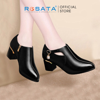 Giày bốt nữ cổ thấp đế cao 5 phân ROSATA RO444 mũi nhọn khóa kéo