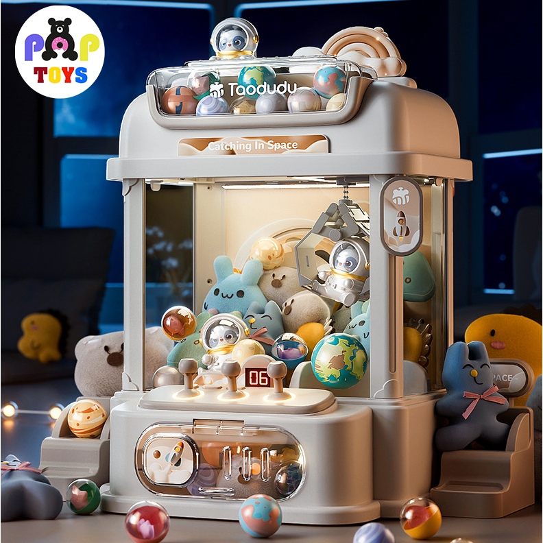  Máy Gắp Thú Mini Phi Hành Gia Điều Khiển Từ Xa Kèm Xu Đếm Thời Gian Nhạc Đèn LED Kèm Nhiều Thú Bông Cho Bé 