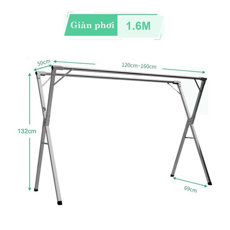 Giàn Phơi quần áo khung chữ X Hadochi loại sào treo đồ thông minh, giá phơi gấp gọn có bánh xe tiện di chuyển