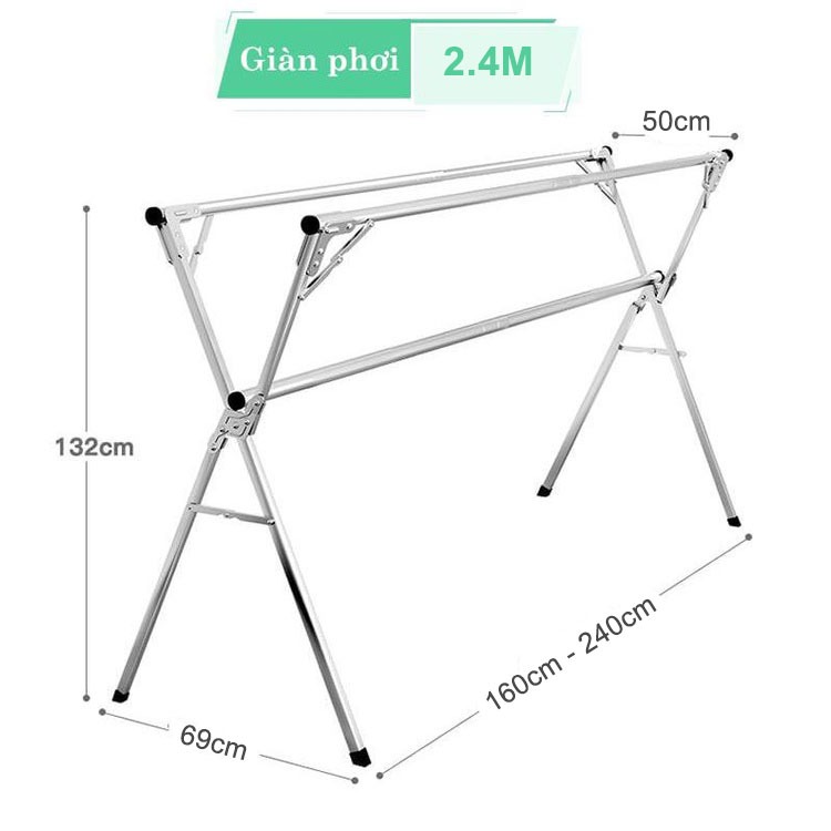 Giàn Phơi quần áo khung chữ X Hadochi loại sào treo đồ thông minh, giá phơi gấp gọn có bánh xe tiện di chuyển