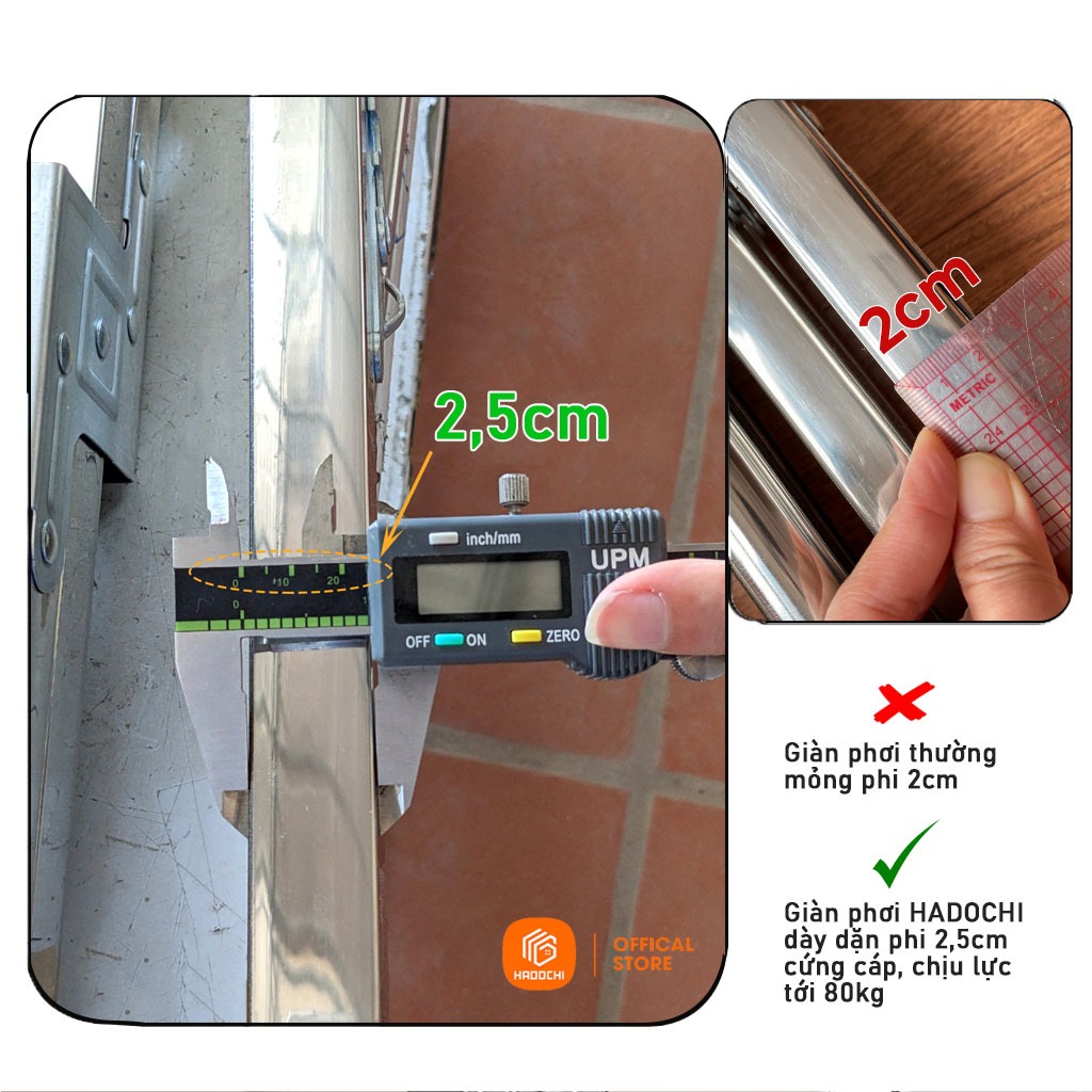 Giàn Phơi quần áo khung chữ X Hadochi loại sào treo đồ thông minh, giá phơi gấp gọn có bánh xe tiện di chuyển