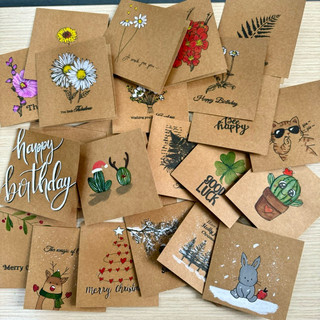Thiệp giấy kraft handmade vẽ tay Thiệp sinh nhật, thiệp cảm ơn, thiệp tình yêu, thiệp noel,