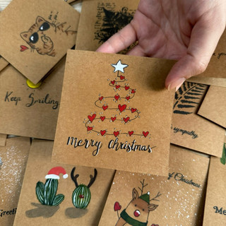 Thiệp giấy kraft handmade vẽ tay chủ đề giáng sinh, thiệp Noel, Christmas cards,..