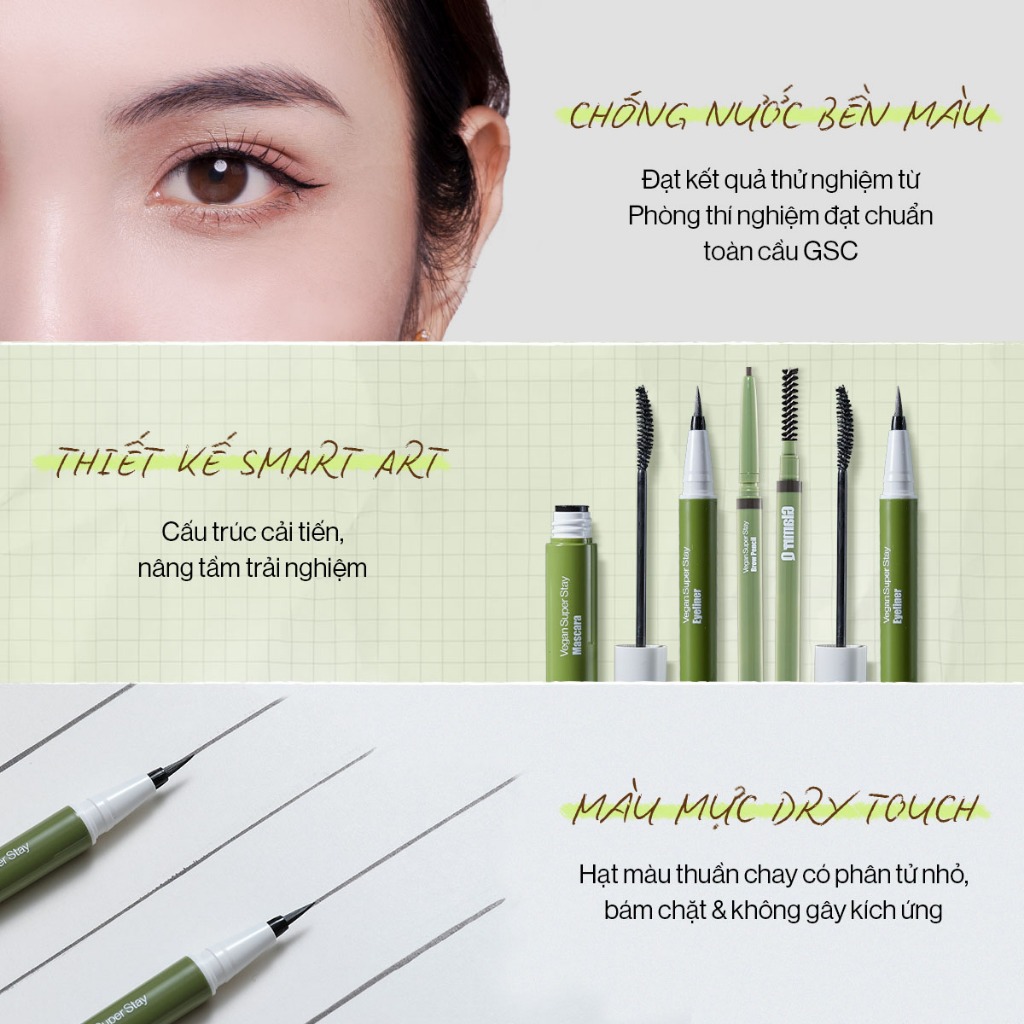 [NEW - TẶNG EYE REMOVER] Bộ 3 Trang Điểm Mắt Glamrr Q Chống Nước Thuần Chay (Mascara, Eyeliner, Eye Brow)