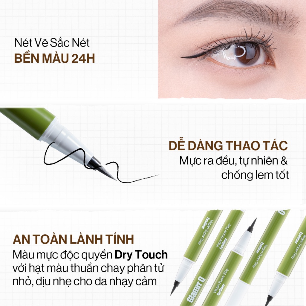 [NEW] Kẻ Mắt Glamrr Q Chống Nước Thuần Chay VEGAN SUPER STAY EYELINER (0.6g)