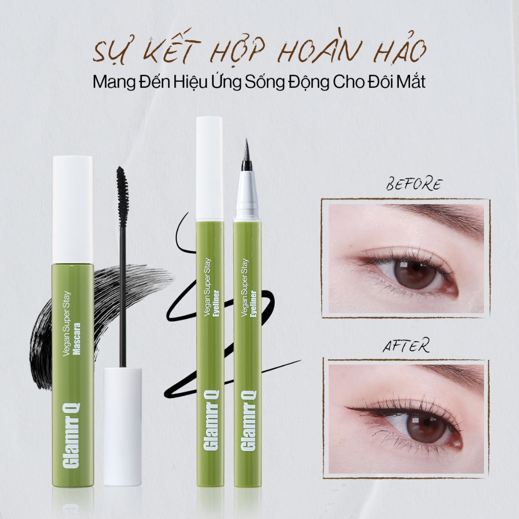 [NEW] Combo Mascara Glamrr Q Cong Dày Chống Nước Thuần Chay (7g) & Kẻ Mắt Glamrr Q Chống Nước Thuần Chay (0.6g)