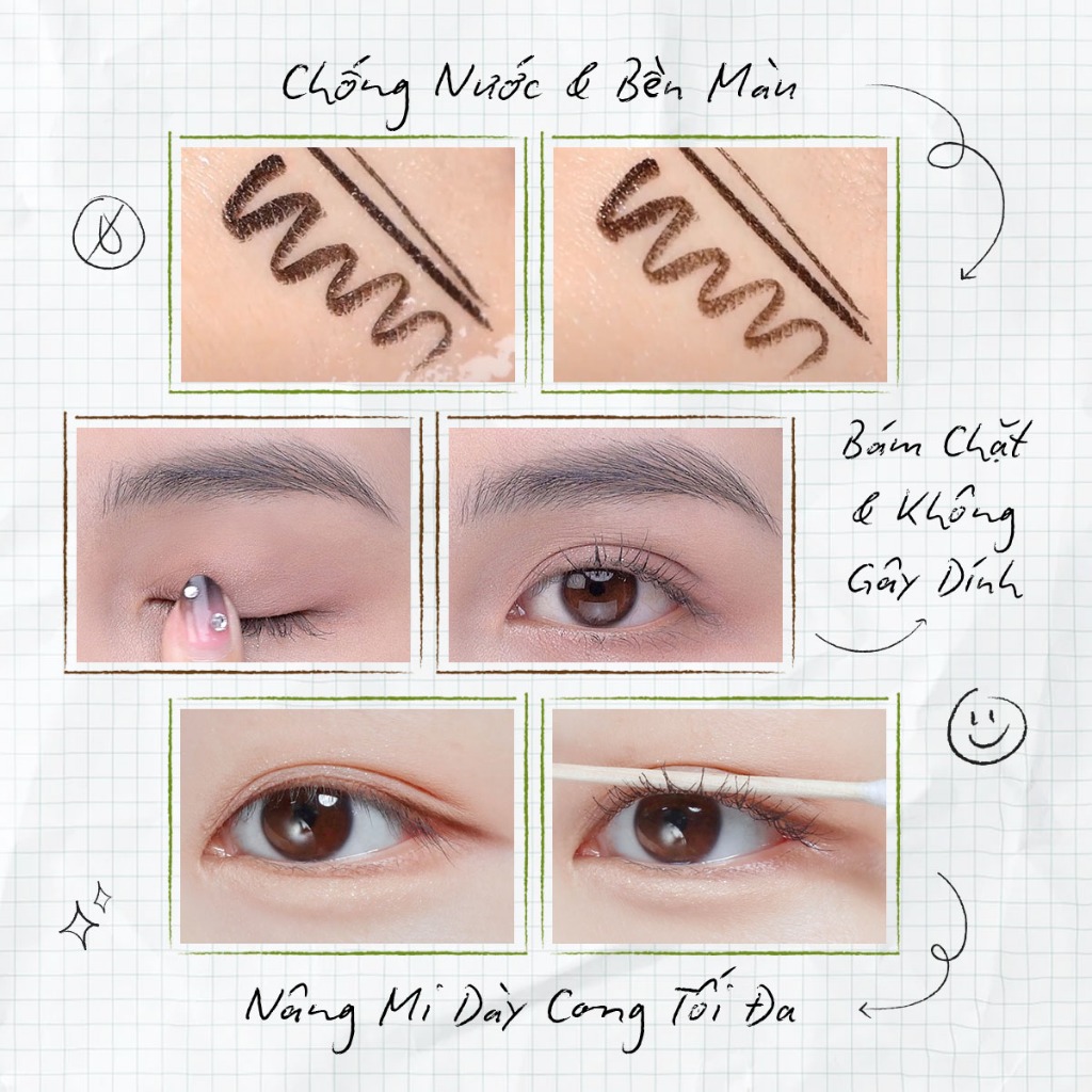 [NEW - TẶNG EYE REMOVER] Bộ 3 Trang Điểm Mắt Glamrr Q Chống Nước Thuần Chay (Mascara, Eyeliner, Eye Brow)