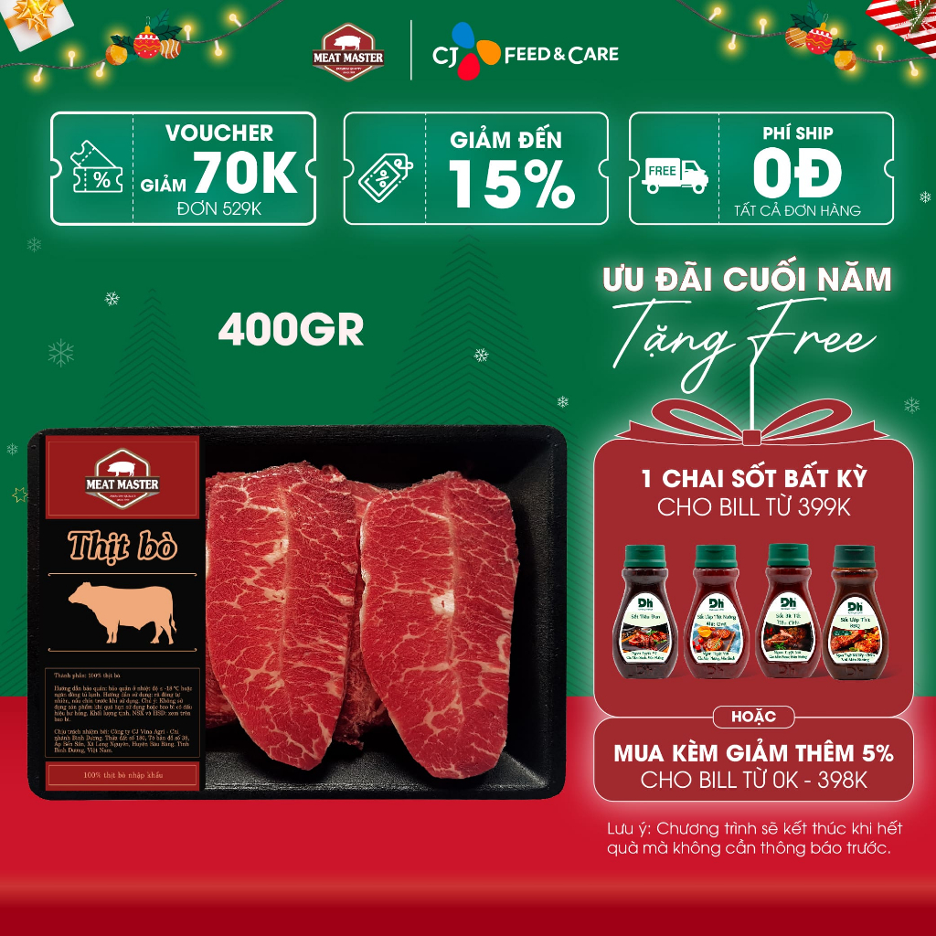 Lõi vai bò Mỹ Meat Master (400g/khay) - Thịt bò đông lạnh nhập khẩu từ Mỹ