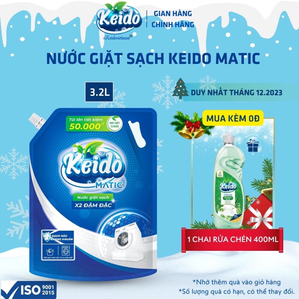 Túi nước giặt xả Siêu Sạch KEIDO Matic x2 đậm đặc 3.2L/3.2Kg