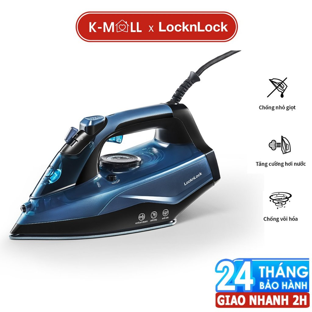 Bàn ủi hơi nước Lock&Lock ENI362BLU Màu Xanh Dương - Chính Hãng, chống nhỏ giọt, vôi hoá, tăng cường hơi nước - K-MALL