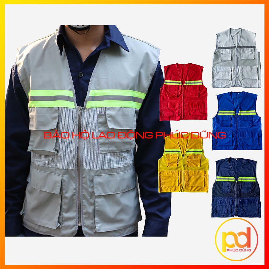 Áo gile kĩ sư công trình nam, áo gile bảo hộ phản quang khoác ngoài, 4 túi hộp tiện lợi thoáng mát thời trang