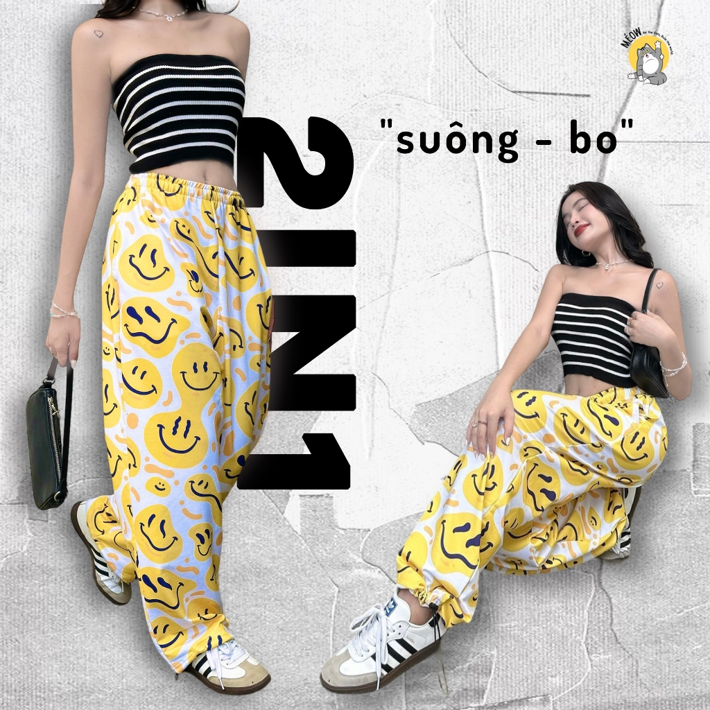 Ver.2 - quần dài hoạ tiết 2in1 - made by Méow