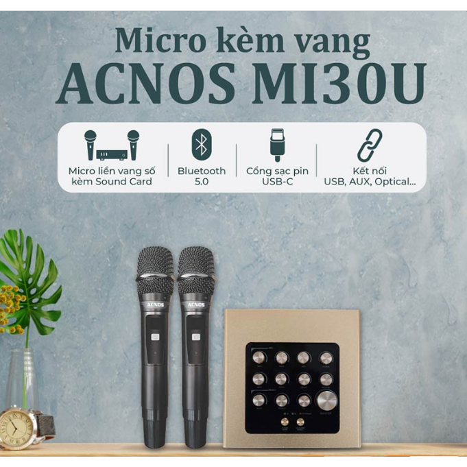 Vang số chỉnh cơ tích hợp Bluetooth+Micro Không dây UHF Acnos Mi30u -New 100% chính hãng