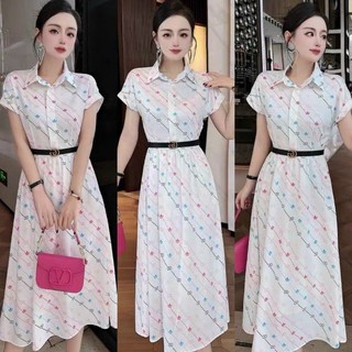 Đầm xòe họa tiết cổ sơ mi kèm belt siêu đẹp