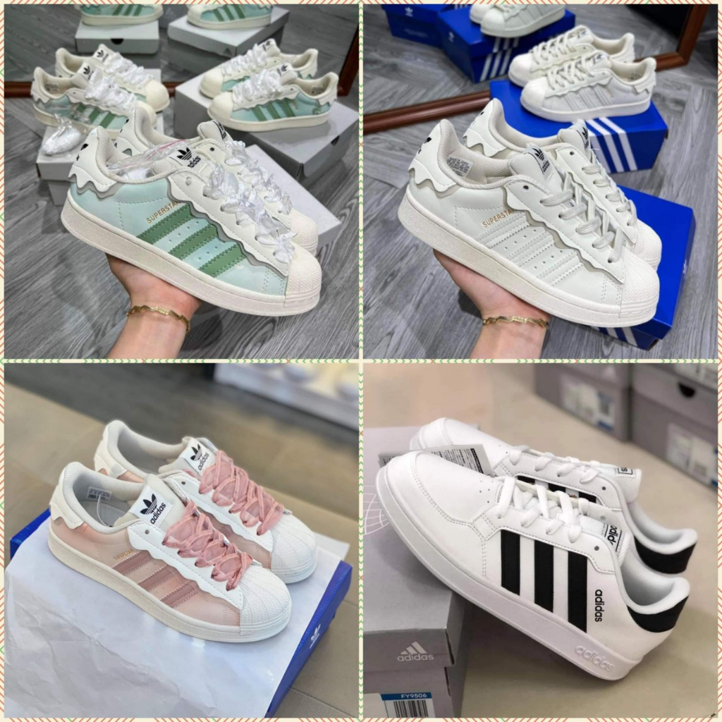 Giày Thể Thao Adidas Superstar, Das Sò Full 3 Màu Xanh Hồng Kem Đủ Size Nam Nữ Full Box Bill