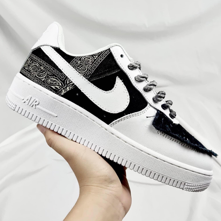 Giày Thể Thao Nam Nữ AF1 Hoạ Tiết Thổ Cẩm Đen Trắng , Sneaker AF1 Bigbang Dây Thừng Bản Classic 2023