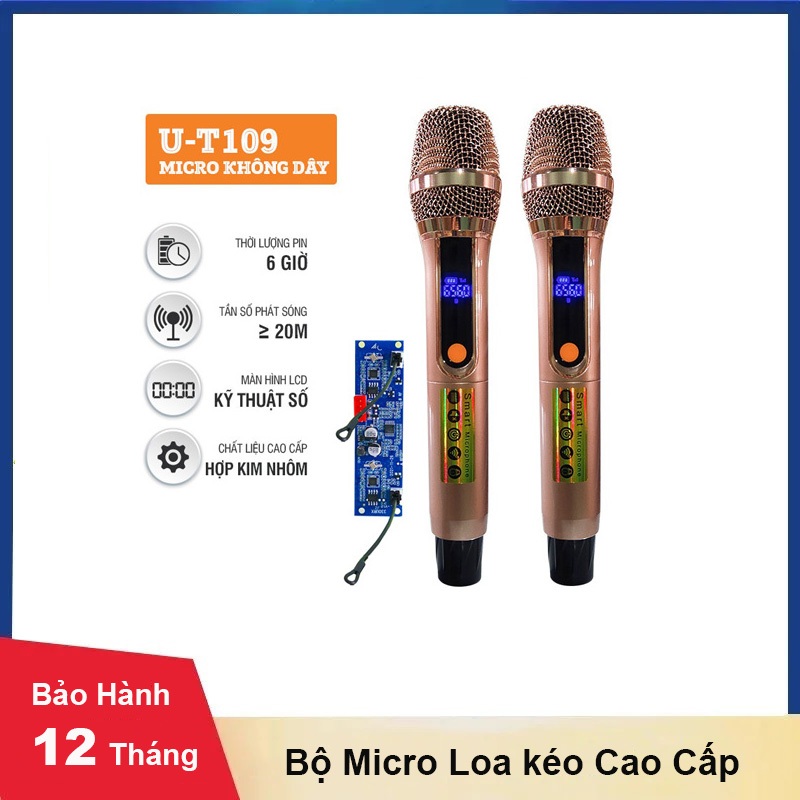 Bộ Micro Karaoke UHF UH 88 | UD22 | T109 Cao cấp, Mainboard tích hợp anten thu Mic, gắn vào loa kéo dễ dàng sử dụng