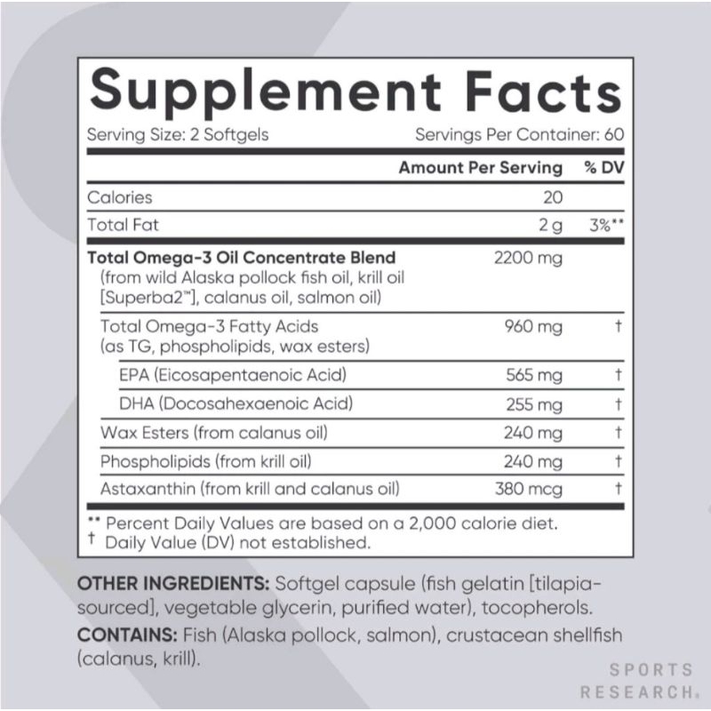 Dầu Omega3 2200mg Đại Dương Phổ Rộng Số 1 Tại Mỹ, Krill Oil, Astaxanthin, Độ_n_g V_ật Phù Du Sports Research