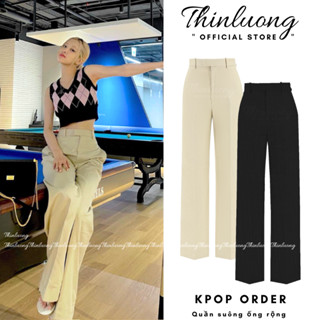 Quần suông ống rộng quần suông giống Rose cho nữ màu kem đen xám cạp cao tôn dáng