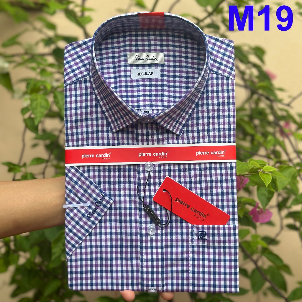 Áo Sơ Mi Nam, Sơ Mi Kẻ Tím Đen, Sơ Mi Nam Pierre Cardin Chính Hãng Hàng Xuất Dư Xịn Mẫu Hàn Quốc
