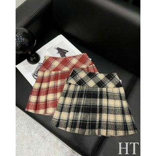 Chân váy dạ kẻ xếp ly hàng QC