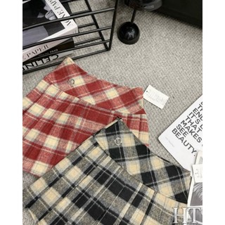 Chân váy dạ kẻ xếp ly hàng QC