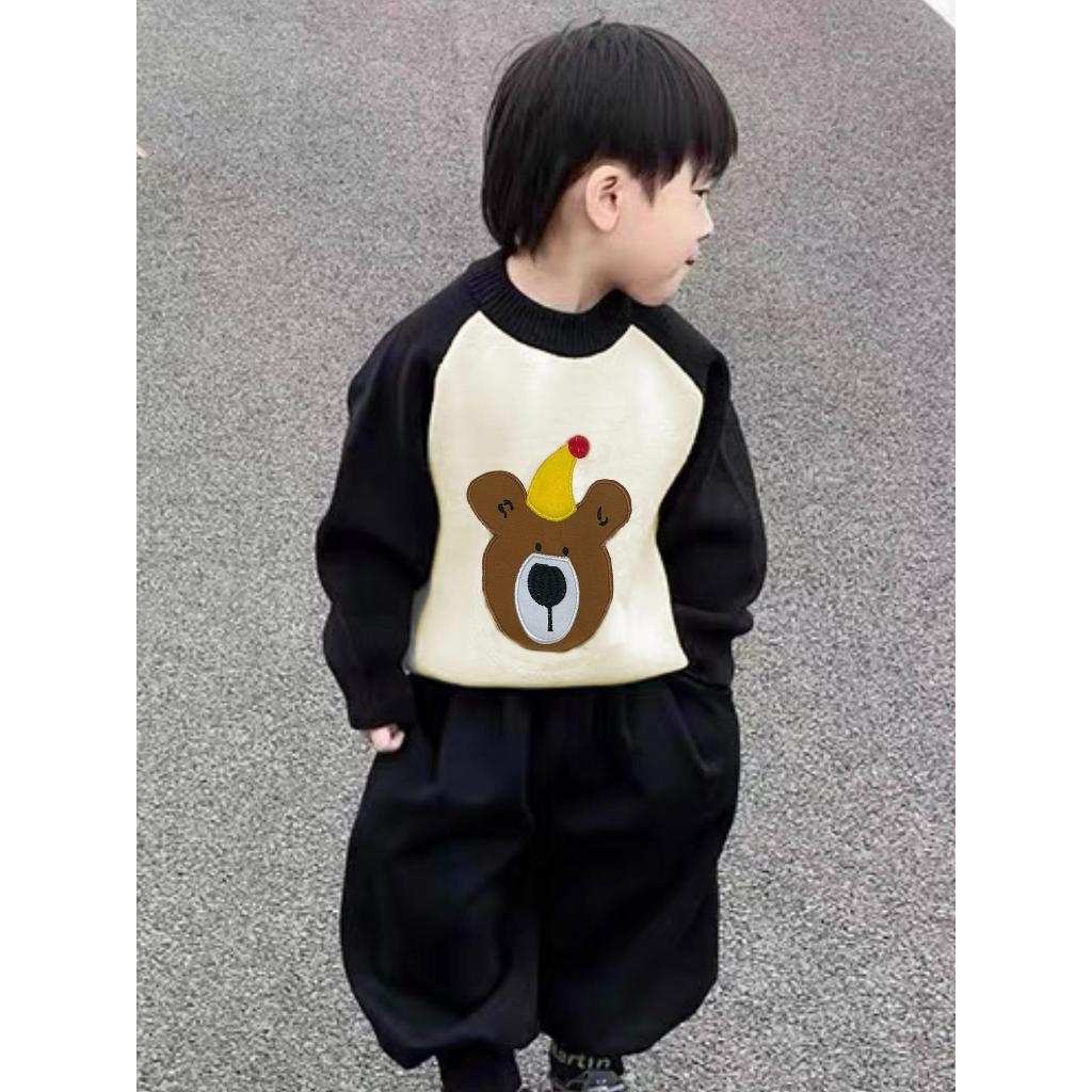 TE507 - Áo sweater hình gấu đội mũ thêu cho bé trai bé gái chất nỉ ép mềm mại size 8-21kg