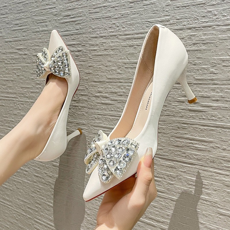 Giày Cao Gót Nữ Mũi Nhọn, Charm Nơ Cao 5p Charm Cao Cấp, Kiểu Dáng Trẻ trung- DA888