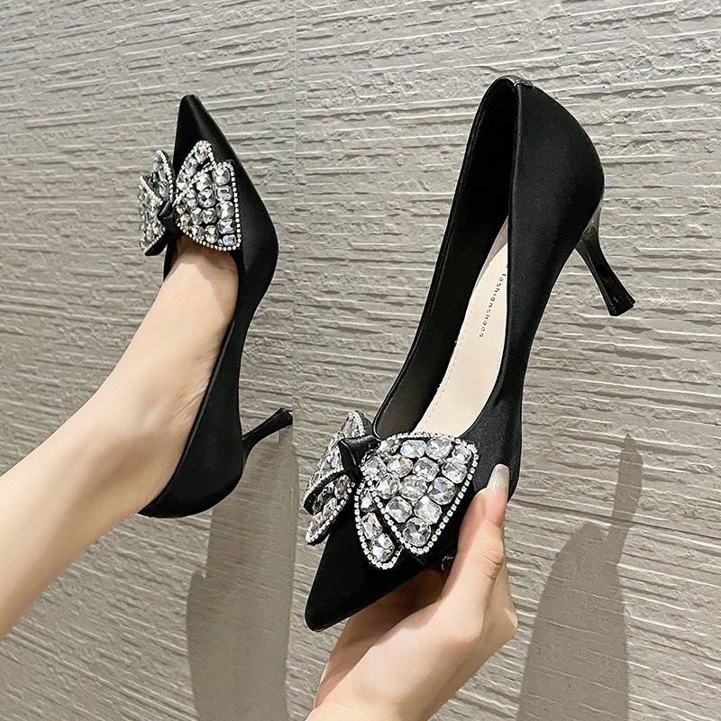 Giày Cao Gót Nữ Mũi Nhọn, Charm Nơ Cao 5p Charm Cao Cấp, Kiểu Dáng Trẻ trung- DA888