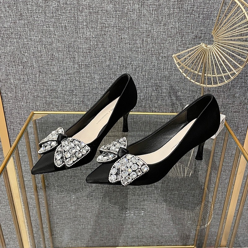 Giày Cao Gót Nữ Mũi Nhọn, Charm Nơ Cao 5p Charm Cao Cấp, Kiểu Dáng Trẻ trung- DA888