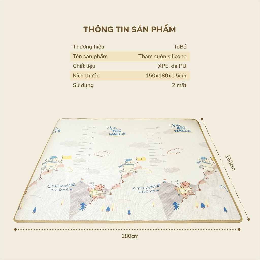 Thảm cuộn silicon chất liệu XPE phủ Silicone tinh khiết không mùi cho bé  kích thước 180x150 dày dặn
