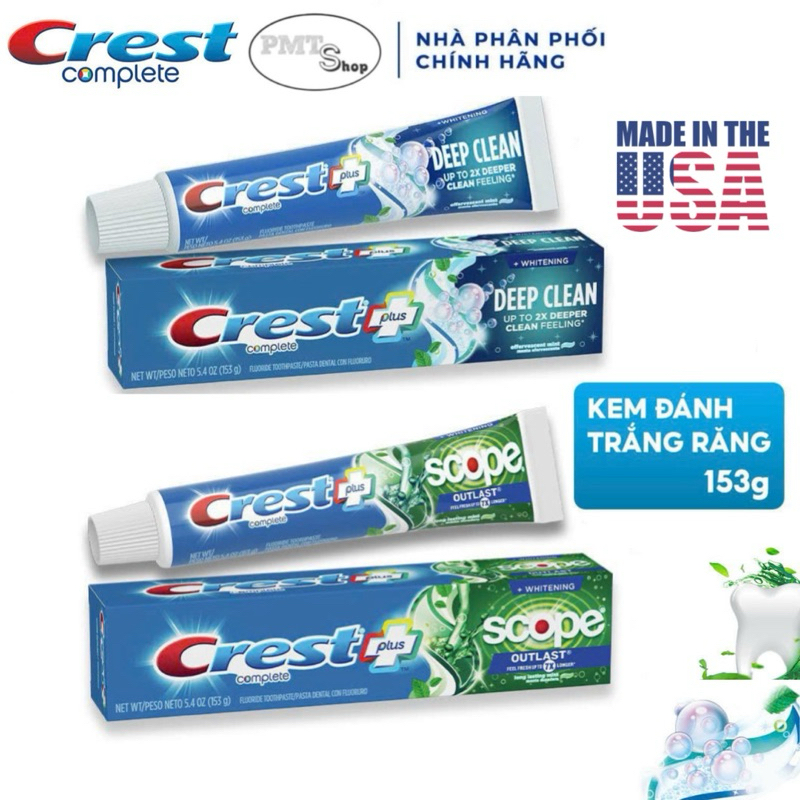 (NK Mỹ) Kem đánh răng Crest Plus Complete Deep Clean Scope Outlast Whitening 153g Made in USA
