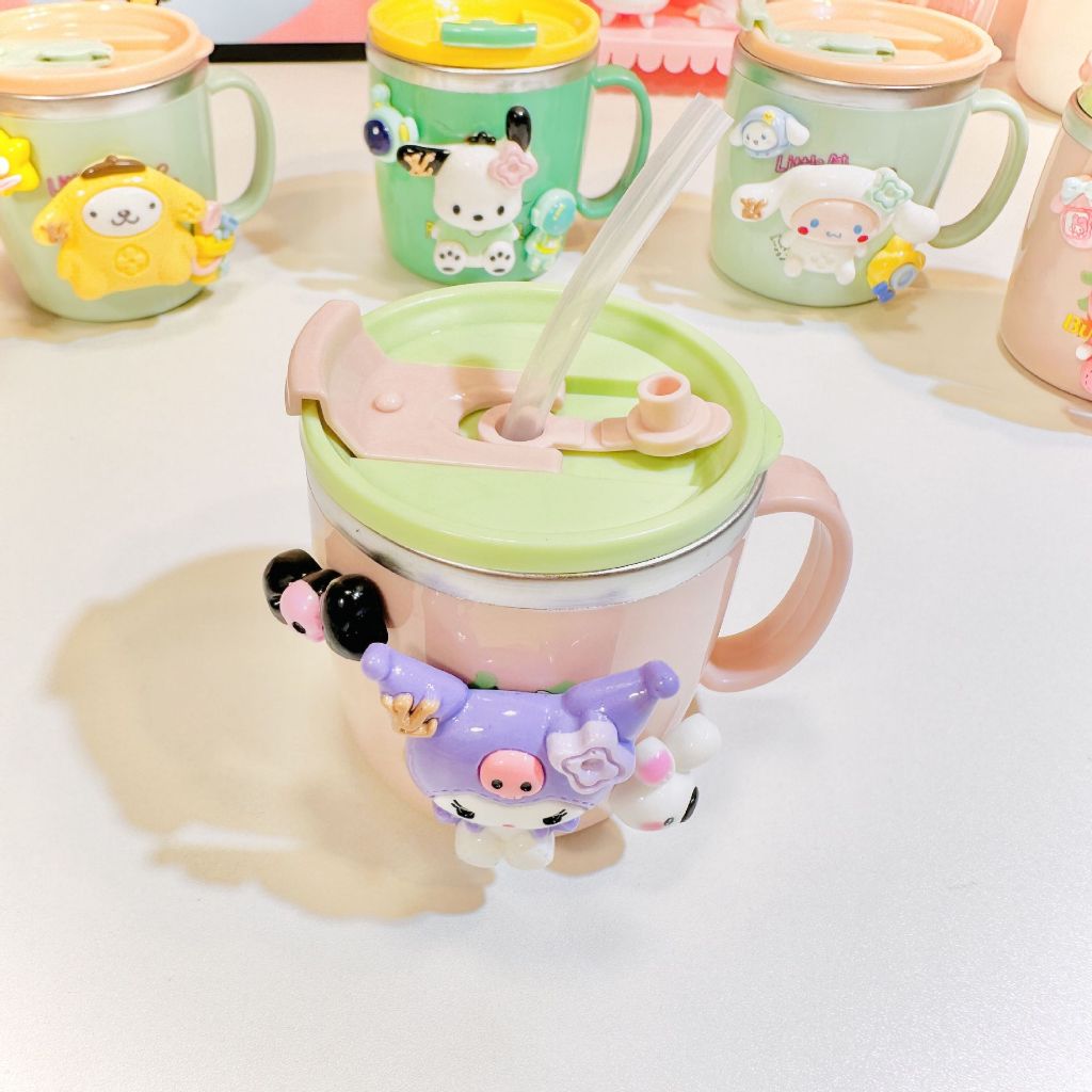 Ly Uống Nước Inox 304 Cho Bé Có Vạch Chia Kèm Ống Hút