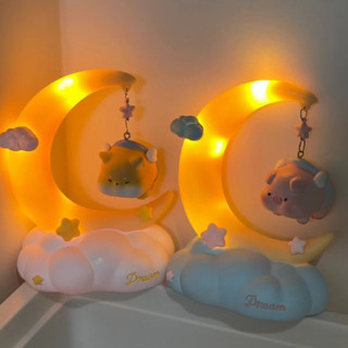 Đèn ngủ cún shiba heo hồng đáng yêu mặt trăng